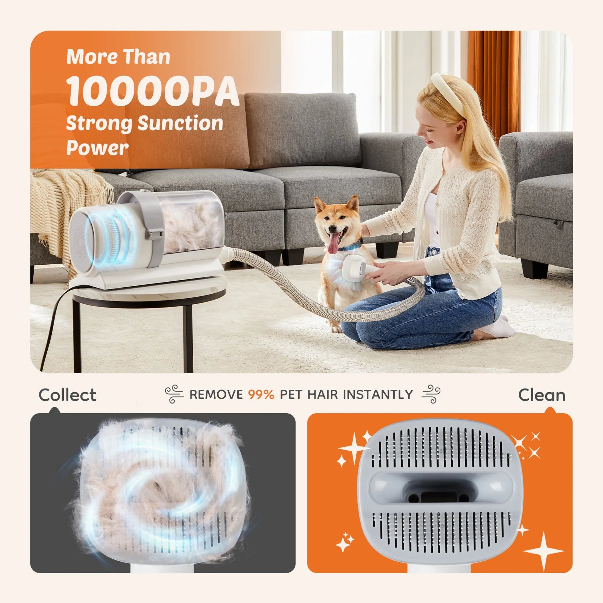 Professional Pet Grooming Clippers with 2.5L Cup, 3 Suction Modes